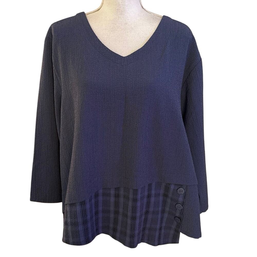 Habitat Size XL Tunic Top Crinkle Texture Lagenlook Blue V Neck